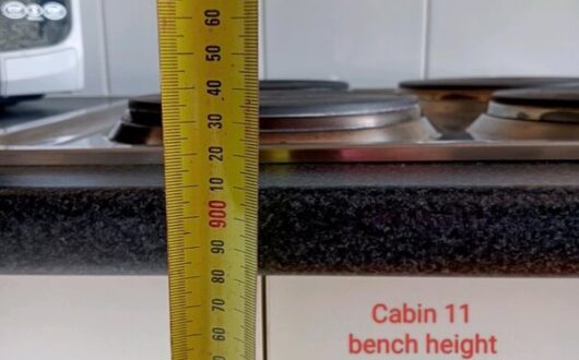 Accessible Cabin kitchen bench height 910mm